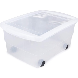 Ondis24 Kunststoffbox mit Deckel und Rollen, Rollbox 80 L, Spielzeugkiste, Kiste stapelbar, Aufbewahrungsbox transparent (80 Liter)