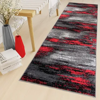TAPISO Maya Teppich Läufer Meterware Kurzflor Wohnzimmer Flur Küche Modern Brücke Grau Rot Schwarz Verwischt Meliert Design ÖKOTEX 120 x 160 cm