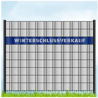 zaunzu Sichtschutzstreifen Laser Beschriftung "WINTERSCHLUSSVERKAUF" Enzianblau 2,55m, (1x Einzelstreifen, für Doppelstabmattenzaun), Made in Germany blau
