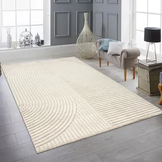 Teppich-Traum Teppich Hoch-Tief Linien- und Bogenmuster Beige 240x340 cm | Hell, wohnlich, weich, strapazierfähig, pflegeleicht, Wohnzimmer, Schlafzimmer, Gästezimmer