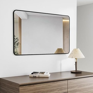 Goezes Wandspiegel 60 x 100 cm rechteckig Schwarz Spiegel, 100x60cm Wandspiegel mit Schwarz Rahmen Badspiegel Schminkspiegel, ideal für Badezimmer, Waschraum, Schlafzimmer, Wohnzimmer