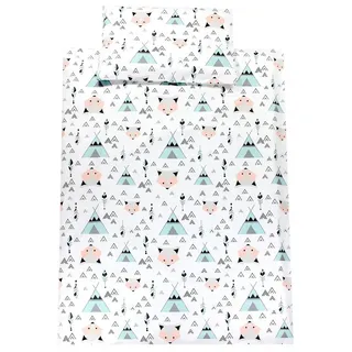 TupTam Kinder Bettwäsche Set Babybettwäsche Bettbezug 100 x 135 120 x 90 Kissenbezug 40 x 60 Jungen Mädchen 2-TLG, Farbe: Grau/Fuchs Mint, Größe: 135x100 cm
