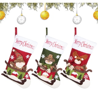 Homewit Christbaumschmuck Weihnachtsstrumpf Sackleinen Nikolausstrumpf Geschenktasche Socken (3-tlg), Perfekt Weihnachtsdekor