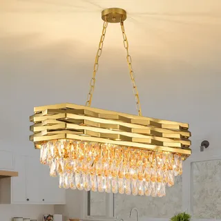 ZenithBeam Gold Moderner Kristall Pendelleuchte Esstisch E14 Gold HäNgelampe Wohnzimmer Esszimmer Kronleuchter üBer Tisch Oval Pendelleuchten Pendelleuchte FüR KüCheninsel L80Cm
