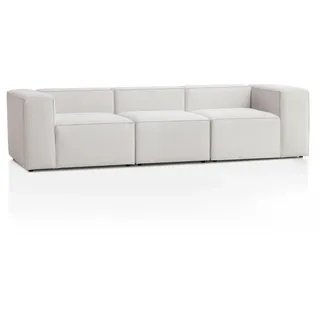 Genua Modular Sofa 3-Sitzer, individuell kombinierbare Wohnlandschaft bestehend aus Sitzelement mit Armteil links und rechts + Sitzelement ohne Armteil - strapazierfähiges Möbelgewebe, weiß