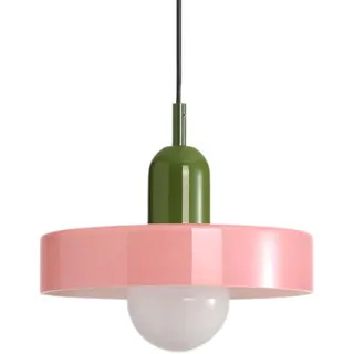 XIRYTU-H 25cm Retro Moderne Bauhaus Glas Pendelleuchte mit grünem Metall, Höhenverstellbar 180cm, E27 Deckenleuchte Hängelampe für Kücheninsel, Esszimmer, Schlafzimmer, Café (Rosa)