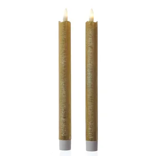 MARELIDA LED Stabkerzen Tafelkerzen Spitzkerzen Echtwachs Rustik Optik H: 25cm gold 2St