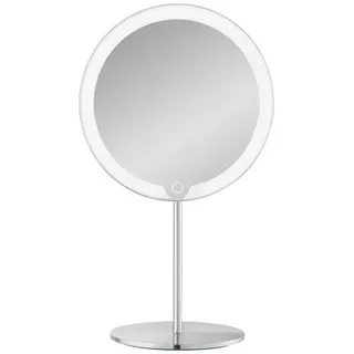 blomus LED-Lichtspiegel -MODO- LED Kosmetikspiegel: Designer LED Spiegel mit 5-fachem Zoom, Dimmbar, 5-fach Zoom, 3000-6000K, Akku, LED Leuchtring, IP44, Schwenkbar silberfarben 20 cm x 34.5 cm x 14 cm