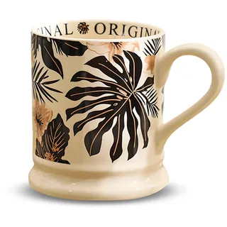 Oriental riverkit Keramik Kaffeetassen 380ml Milchbecher mit Griff, Schwarz | Keramik-Kaffeetassen mit Blumen-Motiv, Vintage Kaffeetassen für Cappuccino, Latte, Milch oder Kaffee