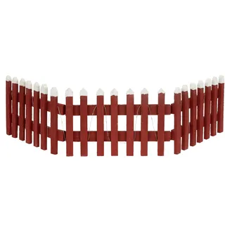 ECD Germany Deko Holz Zaun mit LED in Rot, 90x21 cm, batteriebetrieben, mit Timer, Mini Gartenzaun beleuchtet, Mini-Lattenzaun, Weihnachtsbaum-Zaun, Weinachtsdeko, Winter Gatter, Minigarten Dekoration