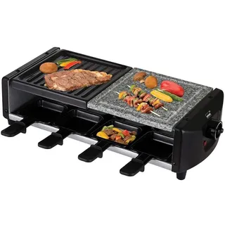 Jung Raclettegrill,, Schwarz, Metall, Rechteckig, 20x13x43 cm, Temperaturregler, abnehmbare Steinplatte, Ein/Aus-Schalter, rutschfeste Füße, '"Cool-Touch"-Griffe'; antihaftbeschichtete Raclette-Pfännchen, Kontrollleuchte, Küchengeräte, Tischgrills & Fondues, Raclette-Grills