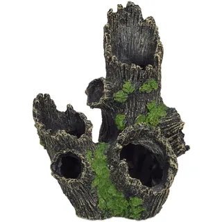 Relaxdays Aquariendeko Baumstamm HxBxT 16,5 x 15,5 x 11 cm schwarz-grün