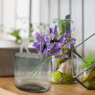 Deko Handtasche Glasvase - Klar Und Mundgeblasen Handtasche Blumenvase Obst, Potpourri, Kleine Fische, Süßigkeiten - Einzigartige Kristall-wasserblasen-beutel Ästhetik