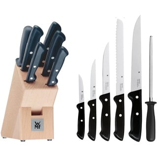 WMF Classic Line Messerblock mit Messerset 7-teilig, bestückt, 5 Messer, Wetzstahl, Buchenholz-Block, Spezialklingenstahl, schwarz