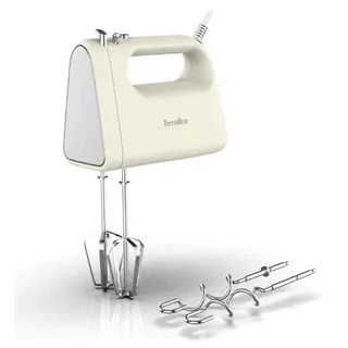 TERRAILLON - Sunrise, elektrischer Handmixer, Schneebesen und Knethaken, Edelstahl, Turbo-Funktion, 5 Geschwindigkeiten, 300 W, Auswurfknopf, Vintage-Design, cremefarben