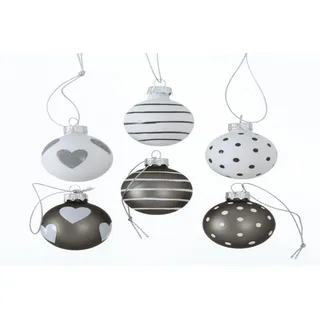BOLTZE GRUPPE GmbH Weihnachtsbaumkugel Weihnachtskugel Christbaumkugel Glaskugel Ø 4 cm grau weiß 6 er Set