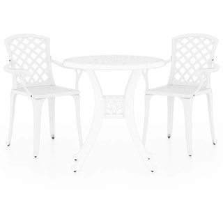 TOP1 Garten-Essgruppe 3-er Set Garten-Bistro-Set Klappmöbel Stuhl Tisch Aluminiumguss Weiß ,2 parcel