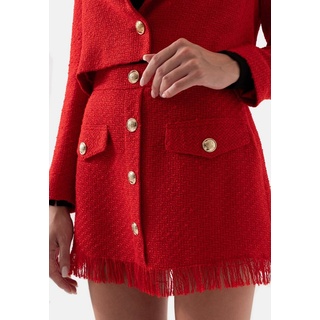 Just Like You Minirock Tweed für Damen mit Karomuster und Quasten rot