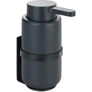 WENKO Wand Seifenspender Mod. Woya, nachfüllbarer Pumpspender aus Keramik für bis zu 250 ml Flüssigseife, Turbo-Loc® Befestigung ohne Bohren, 6,8 x 13 x 6,8 cm, Schwarz