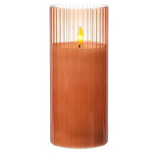 LED Kerze im Glas Windlicht Echtwachs flackernd Timer H: 17,5cm D: 7,5cm rosa