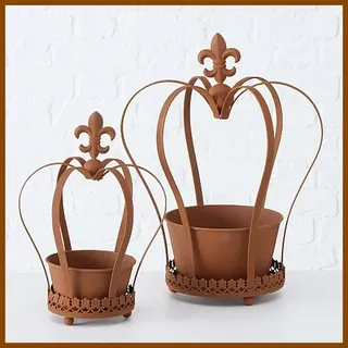 2-er Set Pflanztopf/Blumentopf KRONE Eisen rostbraun Shabby Garten 30+40 cm hoch