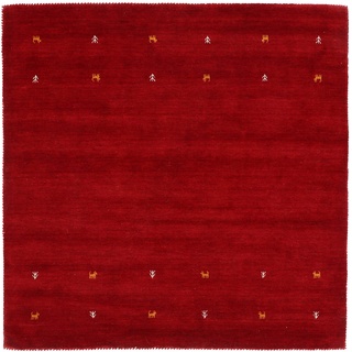carpetfine Wollteppich Gabbeh Uni Quadratisch Rot 200x200 cm | Moderner Teppich für Wohn- und Schlafzimmer