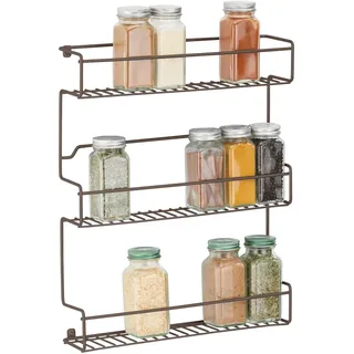 mDesign Küchenregal aus Metall – selbstklebendes Gewürzregal zur Wandmontage mit 3 Ebenen – ideal als Gewürzständer für Küche und Vorratskammer – bronzefarben