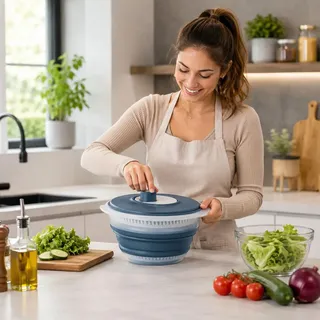 Salatschleuder Salatspinner Salattrockner faltbar Ø30xH10/16cm 5 Liter - Grau