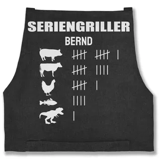 Schürze - Grillschürze - Seriengriller mit Name Lustiges Geschenk Grillen Grillgeschenk - 85x69 - Jeans Schwarz - grill schürzen männer personalisierte bäcker lustige grillgeschenke zum backen, - 85x69