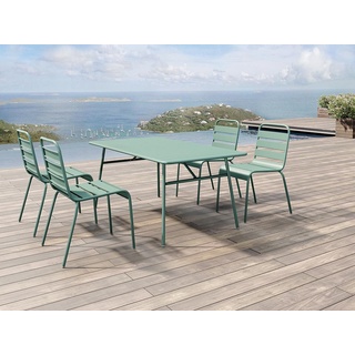 Garten Essgruppe: Tisch L. 160 cm + 4 Stühle - Metall - Grün - MIRMANDE