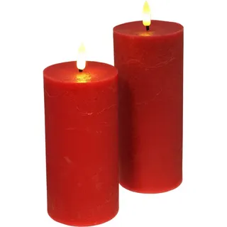 I.GE.A. LED-Kerze LED Echtwachskerze 2er Set (2-tlg), Mit Timer Flackernd Stumpenkerze Adventskerzen Adventskranz rot