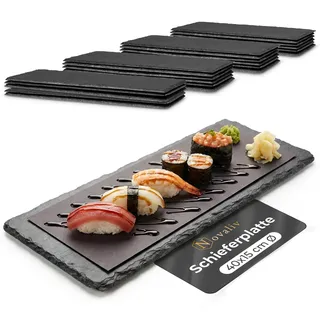Novaliv 24x Schieferplatten I rechteckig I 40x15x0,5 cm I Schiefer länglich Servierplatte länglich Sushi Teller Sushi Brett Dekoteller