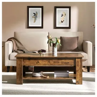 Yaheetech Couchtisch Höhenverstellbarer Kaffeetisch mit Verstecktem Stauraum und Ablage, Ausziehbarer Wohnzimmertisch Sofatisch für Wohnzimmer braun 120 cm x 49 cm x 59 cm