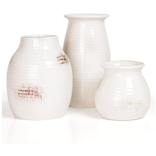 Belle Vous Dekovase 3 Moderne Keramikvasen in Weiß für den Bauernhausstil, 3 Weiße Keramikvasen im modernen Bauernhausstil weiß
