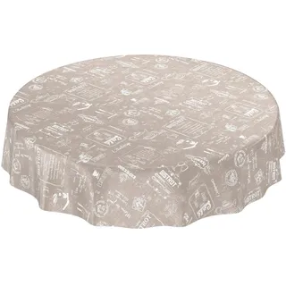 ANRO Wachstuchtischdecke Wachstuch Wachstischdecke Tischdecke abwaschbar Beige Bistro Retro Modern Rund 140cm wasserabweisend Gartentischdecke Meterware pflegeleicht Lotuseffekt