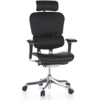 hjh OFFICE 652205 Luxus Chefsessel ERGOHUMAN Plus ergonomischer Bürostuhl mit Vollausstattung, Originales Design, Leder Schwarz