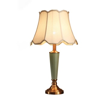 Mengjay Tischlampe Vintage Keramik, Schlafzimmer Nachttischlampe Plissee Lampenschirm Gemalt grün Porzellan Lampe Körper Chinesische Schreibtischlampe, Wohnzimmer/Arbeitszimmer/Esszimmer (B)