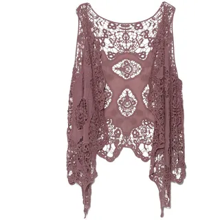 Berax Damen Weste Cardigan Sommer Hippie Gilet Häkeln Hohl Spitze Irregular Boho Ärmellos Cardigan Weste Kurz (Dunkelrosa) - Einheitsgröße