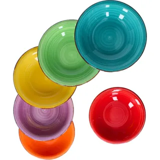 MamboCat 6X Suppen-Teller Uni bunt I Steingut-Geschirr 6 Personen - Teller-Set farbenfrohes Design I Tiefe Teller modern I Speiseteller I Essteller I Tafelzubehör I Teller tief 750 ml