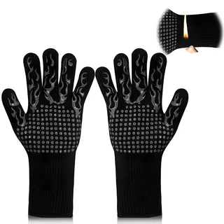 GJV Ofenhandschuhe, feuerfeste Grillhandschuhe, schnittfeste Handschuhe, 800 °C, hitzebeständige Handschuhe, rutschfeste Silikon-Ofenhandschuhe, Küchensichere Kochhandschuhe für Ofenhandschuhe