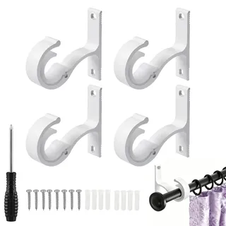 JENCVNL 4 Stück Vorhang Gardinenstange Halterung, Vorhangstange Halterung Metall Deckenmontage,Vorhang Stange Halter,Gardinenstange Halterung für Gardinen, Kleiderstange Duschstange (4Pcs-Weiß)