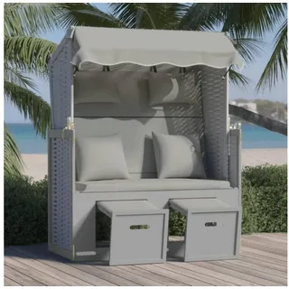 LuxusKollektion Strandkorb Strandkorb Poly Rattan Massivholz Grau grau