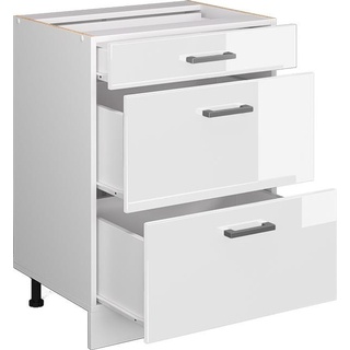 Vicco, Regal, Küchenunterschrank R-Line, Weiß Hochglanz/Weiß, 60 cm mit Schubladen, ohne Arbeitsplatte