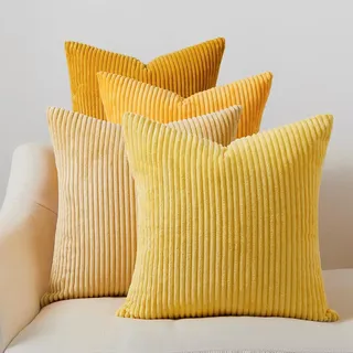 Topfinel Kissenbezug 40x40 cm 4er Set Kordsamt Kissenbezüge Gelb Kissenhülle Sofakissen Dekokissen deko für Sofa Schlafzimmer Wohnzimmer Kinder lauschig Farbverlauf