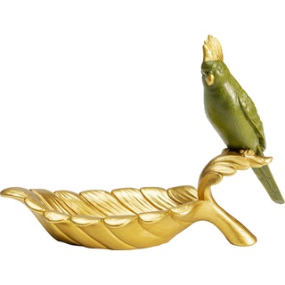 Kare Design Deko Schale Parrot Guard, Gold/Grün, Obstschale, Ablage, Papagei Motiv, handbemalt, Unikat, 14x21x10 cm (H/B/T)