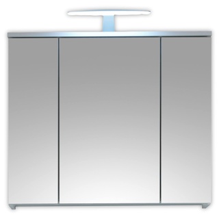 Stella Trading SPICE Spiegelschrank Bad mit LED-Beleuchtung in Weiß Hochglanz - Badezimmerspiegel Schrank mit viel Stauraum - 80 x 67 x 20 cm (B/H/T), Matt-Finish