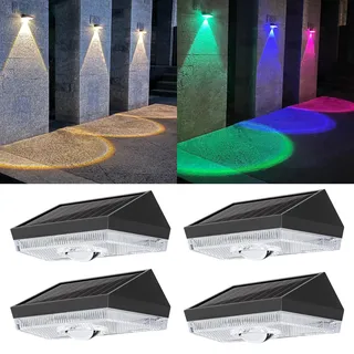 ELLASAY Solar Wandleuchten Außen Garten: 4 Stück Solar Wandleuchten Aussen IP65 Wasserdicht - 10 Farbmodi RGB LED Solarleuchten für Garten Wand Zaun - Beleuchtung Deko für Terrasse Pool