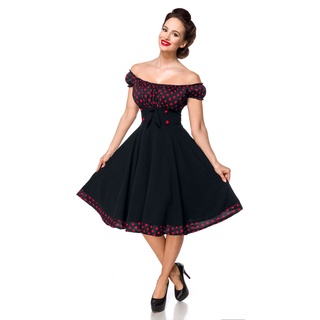 Belsira - Rockabilly Kleid knielang - Schulterfreies Swing-Kleid - XS bis XL - für Damen - Größe XS - schwarz/rot
