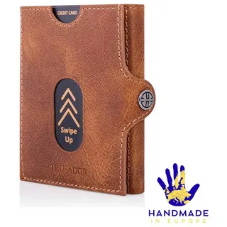 Trusador Mini Geldbörse 'Valencia' - Unisex Slim Wallet - kleiner Leder-Geldbeutel - Münzfach (Handmade, Handarbeit - Made in Europe), Vollnarbenleder, besonders klein, Handarbeit braun