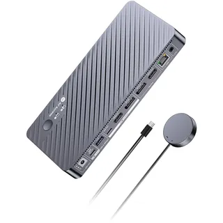AV Access 8K KVM Switch 2 Monitors 2 Computers for Laptop & Gaming PC/Mac mini, 100W PD, GbE, 4xUSB 3.2 10Gbps USB C Hub, KVM Docking Station Dual Monitor 8K@60Hz/4K@165Hz, Audio, SD, Remote Switch
